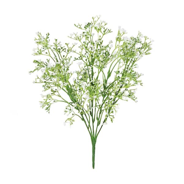 LIVING LUXURY 16 in. White Artificial Baby's Breath Gypsophila Flower Stem Bush Bouquet (Set of 4)