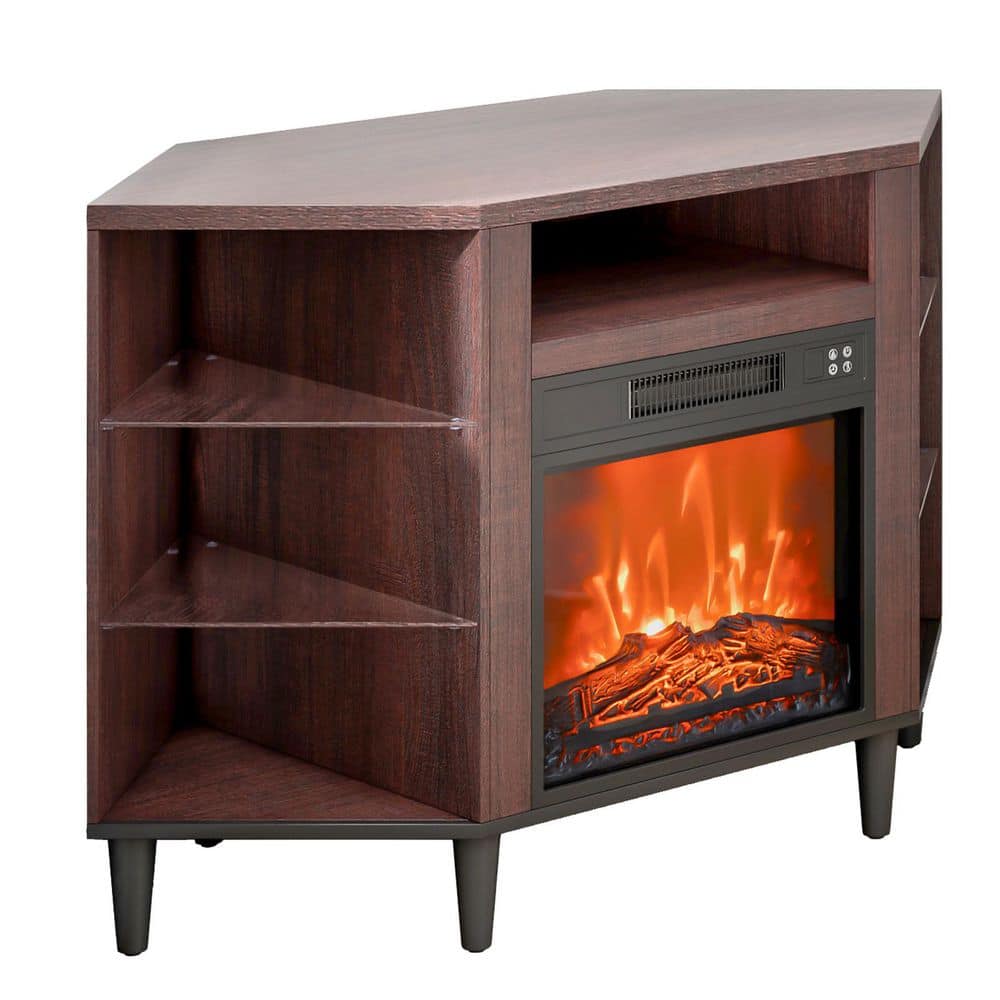 Electric Fireplace TV Stand, 18in. Corner Console for TVs up to 50in., Vintage Design, LED Lights, Remote & Timer, Brown price history on PriceWatchPro