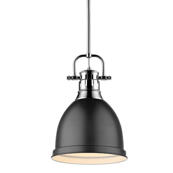 Golden Lighting Duncan 1 Light Chrome Pendant And Rod With Matte Black Shade 3604 S Ch Blk The