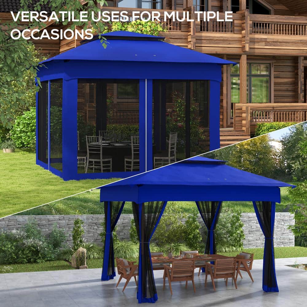 Outsunny Blue Pop-Up Gazebo with Mesh Sidewalls
