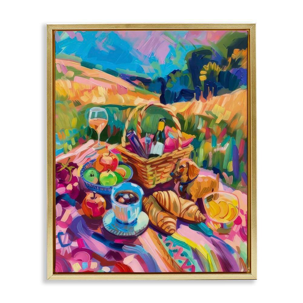 Bright Impressionist Picnic by LSR Design Studio Gold Floater Frame Food Graphic Art Print 31 in. x 25 in.