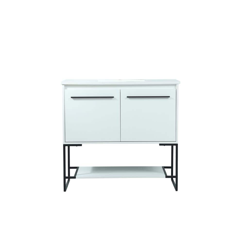 Simply Living 36 in. Single Bathroom Vanity in White with Quartz Vanity Top