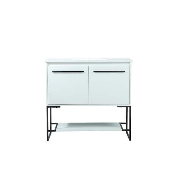 Unbranded Simply Living 36 in. Single Bathroom Vanity in White with Quartz Vanity Top in Ivory White