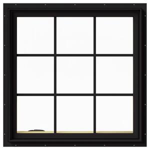 36 in. x 36 in. W-2500 Series Black Painted Clad Wood Left-Handed Casement Window with Colonial Grids/Grilles