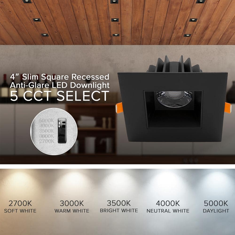 Black Aluminum 4-Inch Square Recessed LED Downlight