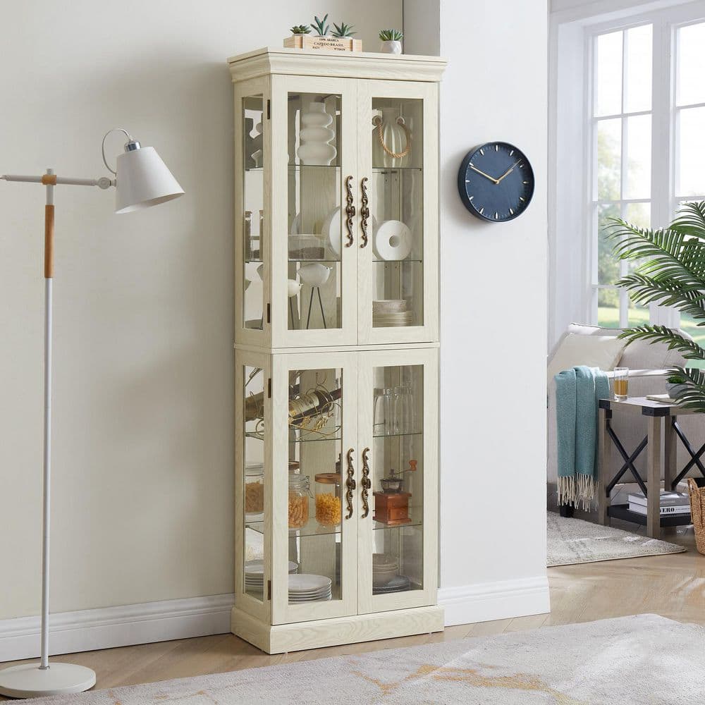 Noble House Graham White Wood 71.5 in. Curio Display Cabinet with