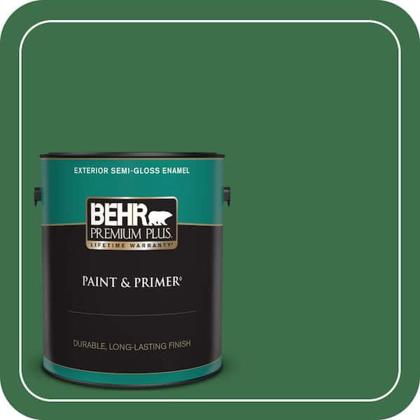 BEHR PREMIUM PLUS 1 gal. #S-H-450 Parsley Sprig Semi-Gloss Enamel Exterior Paint & Primer