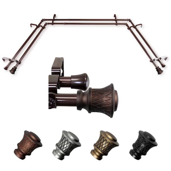 EMOH Neema 20-36 in. sides, 38-72 in. center Adjustable Bay Window Double Curtain Rod 13/16 in. in Cocoa with Finial