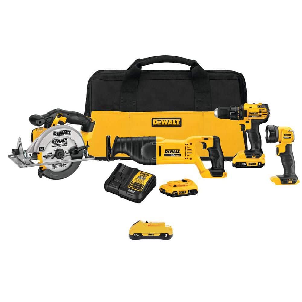 DEWALT 20V Max Lithium-Ion Cordless 4 Tool Combo Kit with 20V Max ...