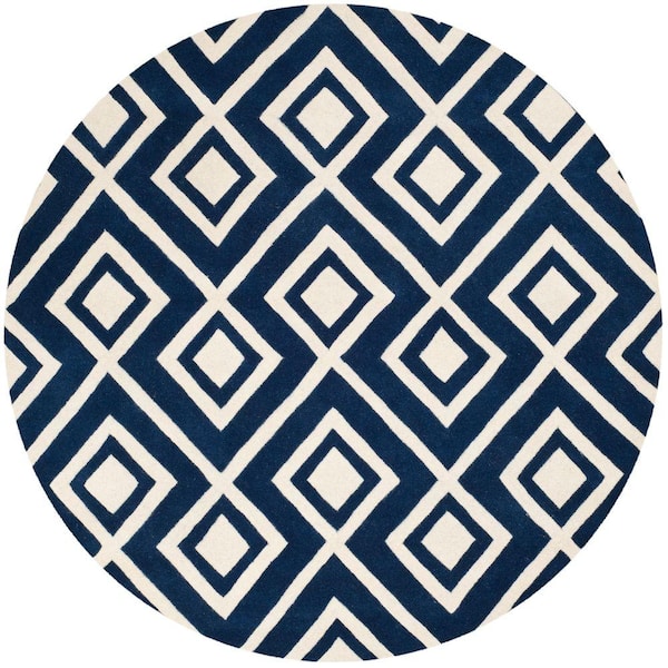 SAFAVIEH Chatham Dark Blue/Ivory 7 ft. x 7 ft. Round Area Rug