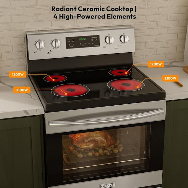 30 in. Electric Range with 4.8 cu. Ft. Capacity Single Oven-4 Burner Electric Cooktop, Rear Control, with Drawer