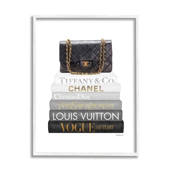 Stupell Industries "Black Glam Purse Chic Modern Bookstack" by Amanda Greenwood Framed Abstract Wall Art Print 16 in. x 20 in.