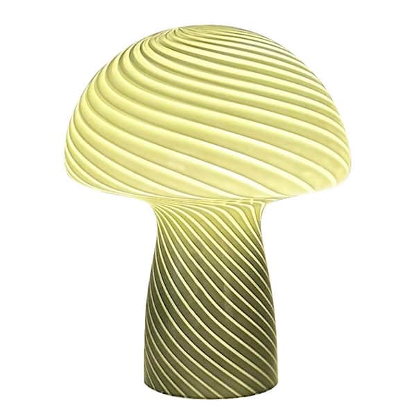 Uixe Mushroom 9.05 in. Modern Bedside Table Lamp with Green Strips Glass Shade(Set of 1)