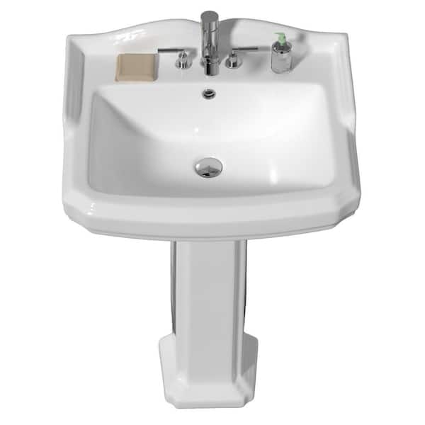 19.25 in. D x 23 in. W Bathroom Pedestal Sink Rectangular Vitreous China in White with 4 in. Centerset Faucet Holes