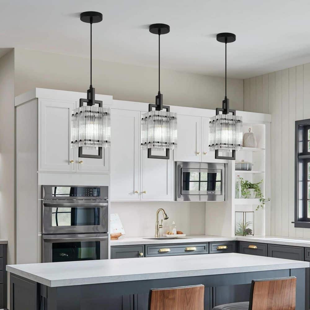 1-Light Matte Black Square Pendant Light with Clear Glass Shade, Adjustable Hanging (2-Pack, Bulb Not Included) price history on PriceWatchPro