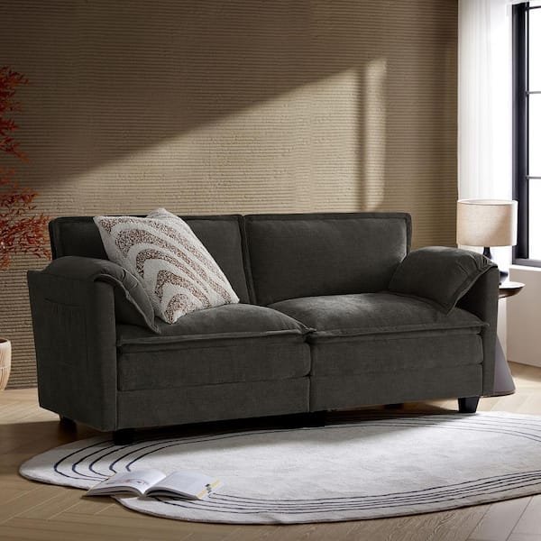 JAYDEN CREATION Noemi Pillow Arm 74 in. 2-piece Polyester Sectional Sofa in. Dark Gray