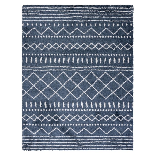 SAFAVIEH Arizona Shag Blue/Ivory 10 ft. x 14 ft. Slate Geometric Lodge Area Rug