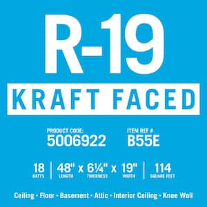 R-19 EcoBatt Kraft Faced Fiberglass Insulation Batt 6-1/4 in. x 19 in. x 48 in. (8-Bags)