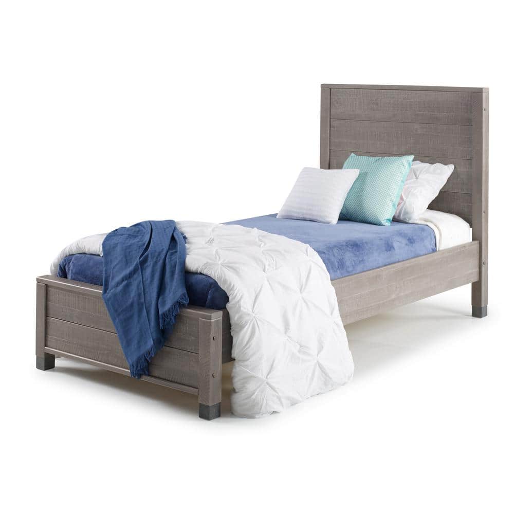 Driftwood Gray Solid Pine Twin Platform Bed with Wood Headboard