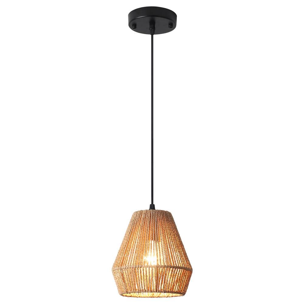 LWYTJO 60 -Watt 1-Light Brown Shaded Pendant Light with Rattan ...