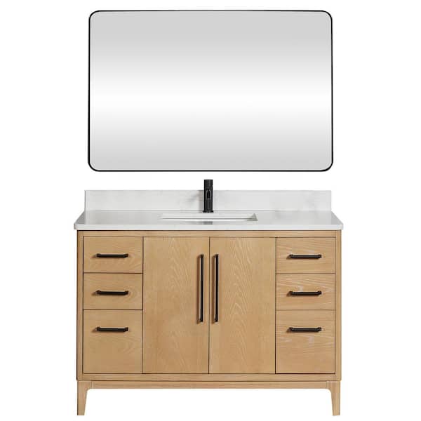 ROSWELL Gara 48 in. W x 22 in. D x 33.9 in. H Single Sink Bath Vanity in Grey with White Grain Composite Stone Top and Mirror