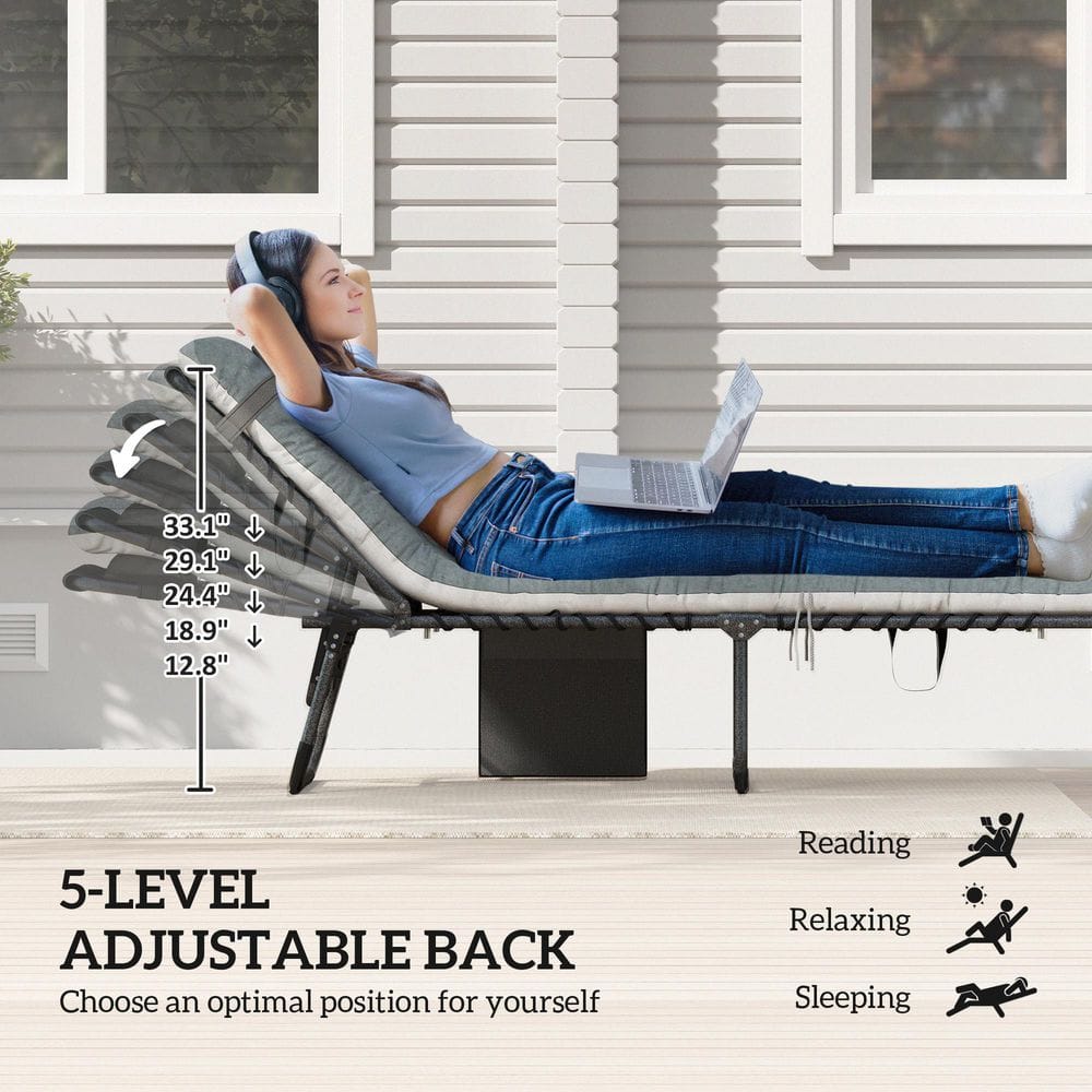 Gray and White Cushioned Folding Outdoor Chaise Lounge Set