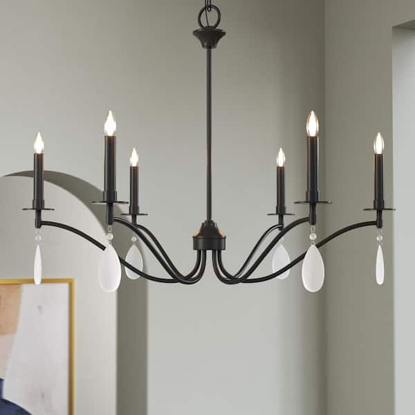 The 6-Light 32 in. Black Crystal Modern Branch Dimmable Chandeliers Living Foyer Lighting