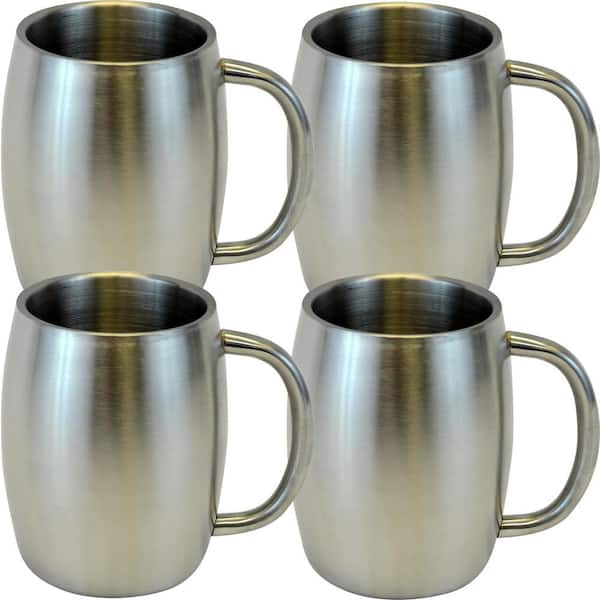 Southern Homewares 14 oz. Silver Stainless Smooth Double Wall Steel Beer/Coffee/Desk Mug (Set of 4)