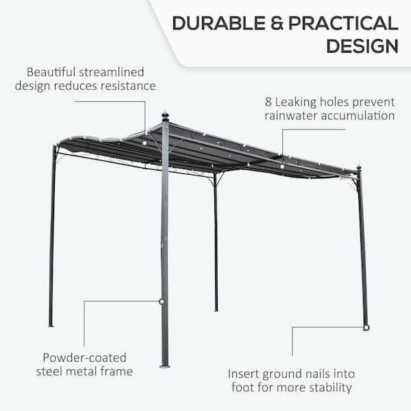 Outsunny 10 ft. x 10 ft. Outdoor Grey Steel Pergola Gazebo Patio 