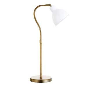 25 in. White Industrial Integrated LED Bedside Table Lamp with White Metal Shade