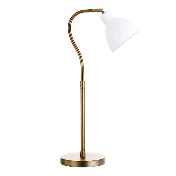 HomeRoots 25 in. White Industrial Integrated LED Bedside Table Lamp with White Metal Shade
