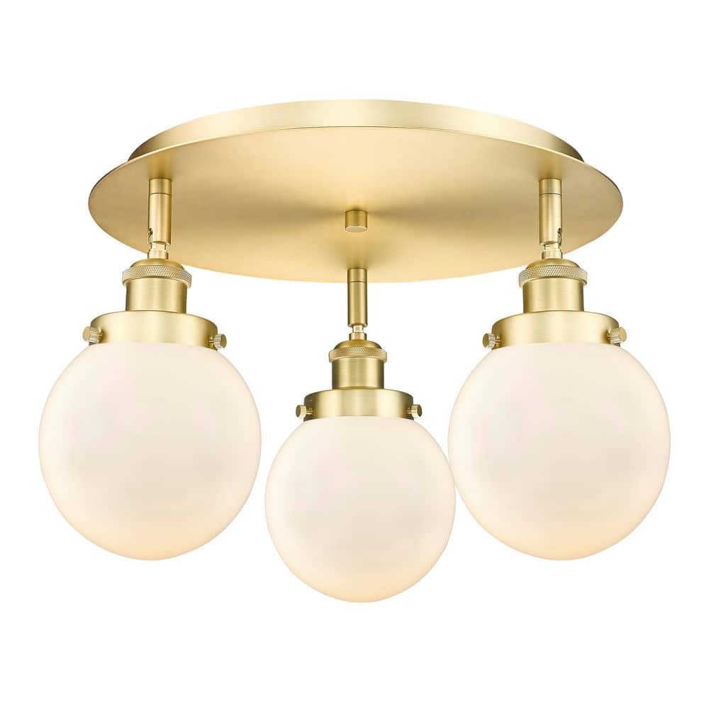 Beacon 17.75 in. 3-Light Satin Gold Art Nouveau Flush Mount with Seeded Glass Shade price history on PriceWatchPro
