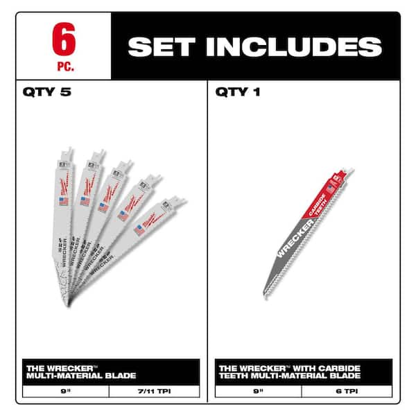 Milwaukee Metal Cutting Bi-Metal Reciprocating Blade Set (16-Piece) with 9 in. 5 TPI AX Carbide Reciprocating Blade (2-Pack)