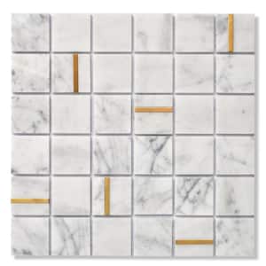 Cairo White 11.81 in. x 11.81 in. Matte/Brushed Marble and Metal Wall Mosaic Tile (9.69 sq. ft./Case)