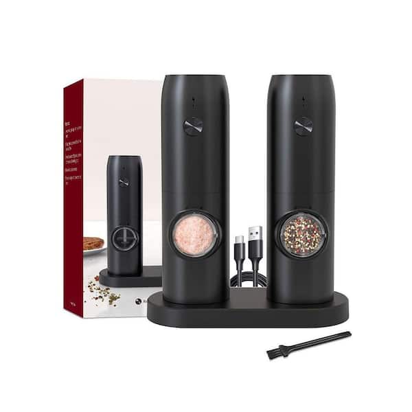 2-Pack Automatic Electric Salt and Pepper Grinder Set with Adjustable Coarseness Ceramic Burr LED Light, Charging Base