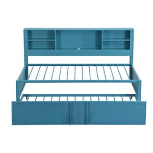 Blue Twin Size Daybed with Trundle, Storage Shelves and USB Ports