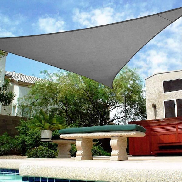 16 ft. x 16 ft. x 16 ft. 185 GSM Dark Gray Equilteral Triangle Sun Shade Sail, for Patio Garden and Swimming Pool