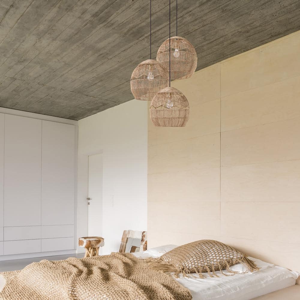 16" Bronze and Hemp LED Bowl Pendant Light