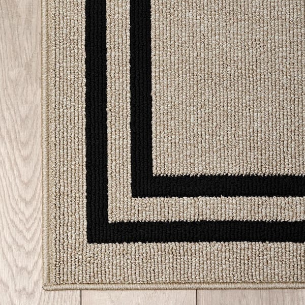 Machine Washable Non-Skid Natural Beige Twist/Black 2.5 ft. x 12 ft. All Loop Tufted Area Rug