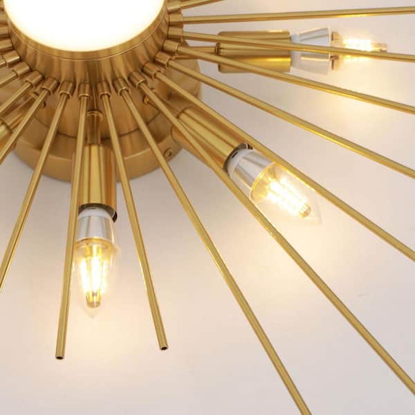 OUKANING 27.95 in. 8-Light Gold Modern Semi-Flush Mount Ceiling