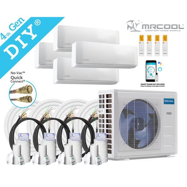 DIY 36,000 BTU 3-Ton 4-Zone 21.5 SEER Ductless Mini-Split AC and Heat Pump with 9K+9K+9K+12K & 16,25,25,25ft Lines