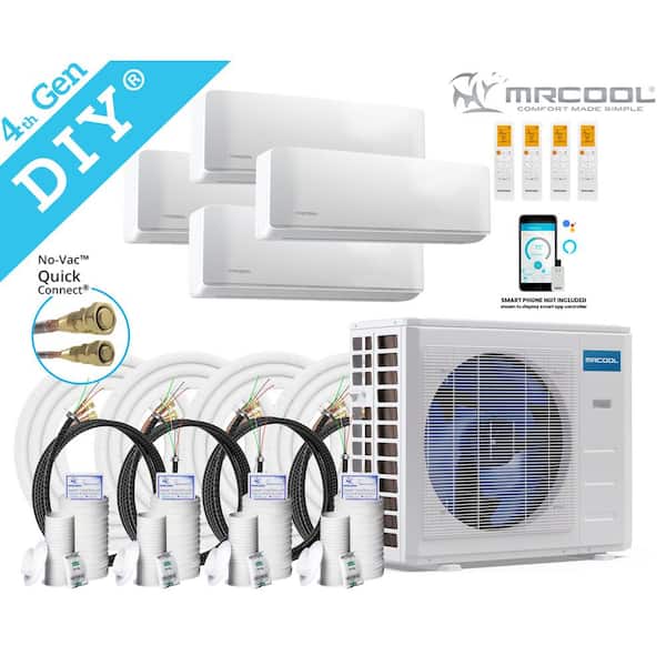 DIY 36,000 BTU 3-Ton 4-Zone 21.5 SEER Ductless Mini-Split AC and Heat Pump with 9K+9K+12K+12K & 16,16,50,50ft Lines