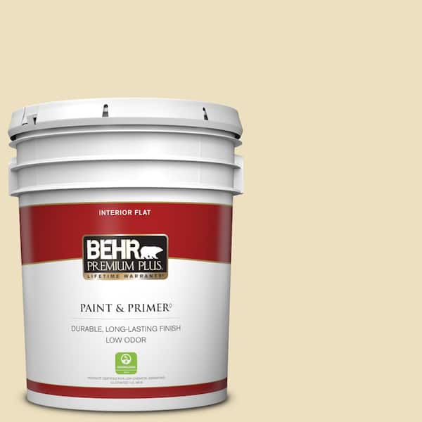 BEHR PREMIUM PLUS 5 gal. Home Decorators Collection #HDC-NT-17 New Cream Flat Low Odor Interior Paint & Primer