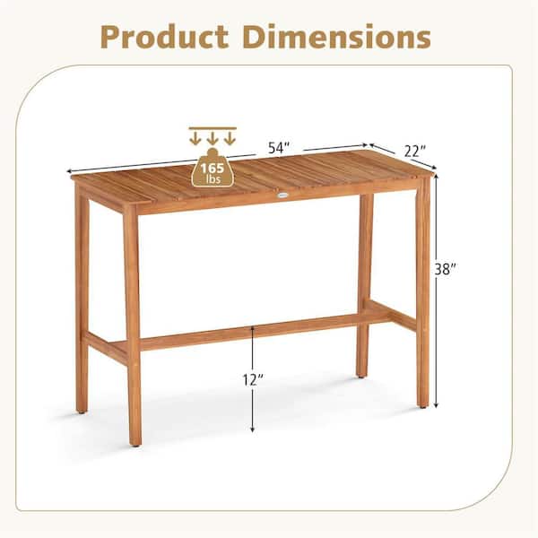 Costway 54 in. x 22 in. Acacia Wood Counter Height Table with