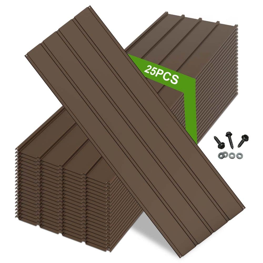 19.69 in. W x 60.63 in. H Brown Steel Garden Fence Galvanized Roofing ...