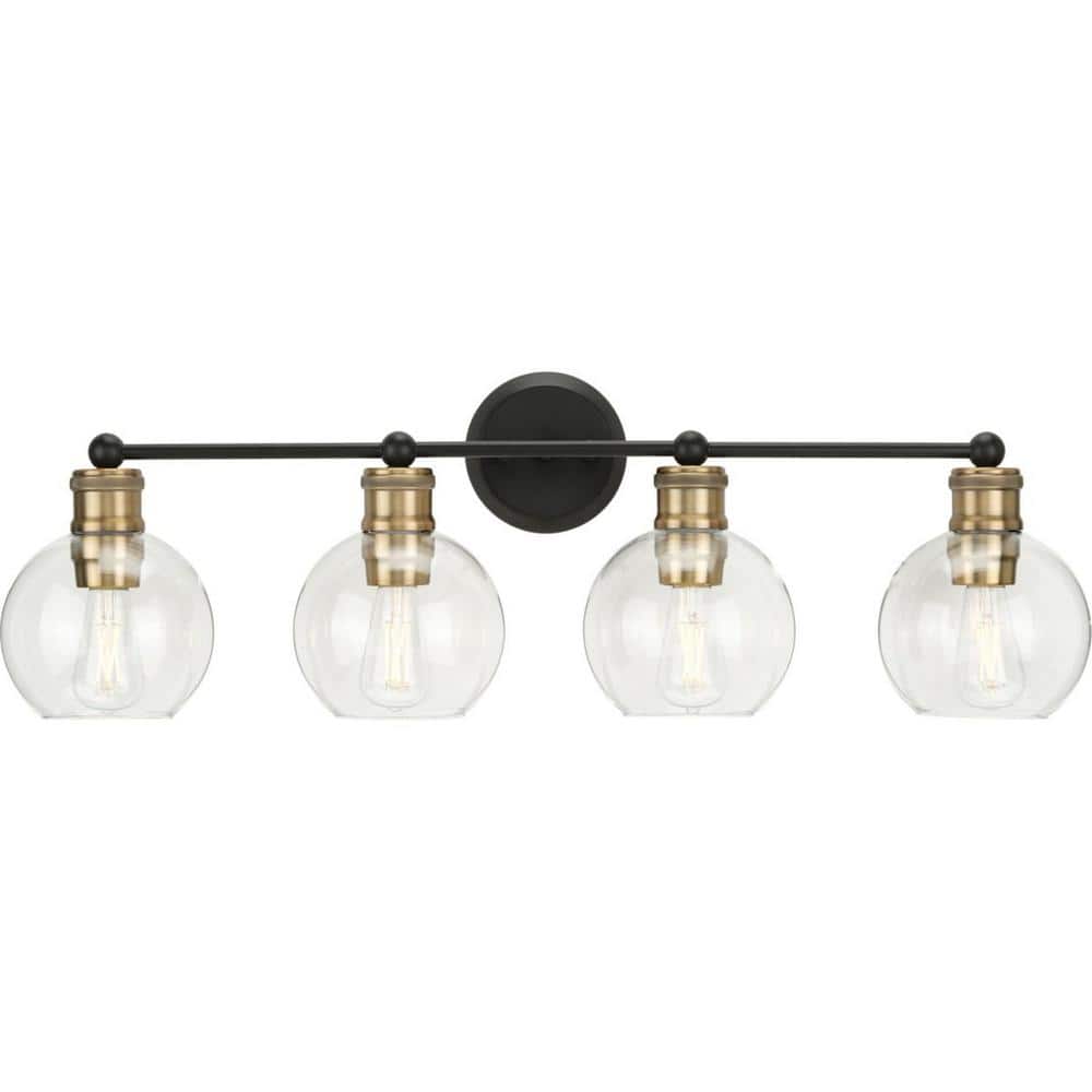 Antique Bronze 4-Light Bath Vanity with Clear Glass Shades