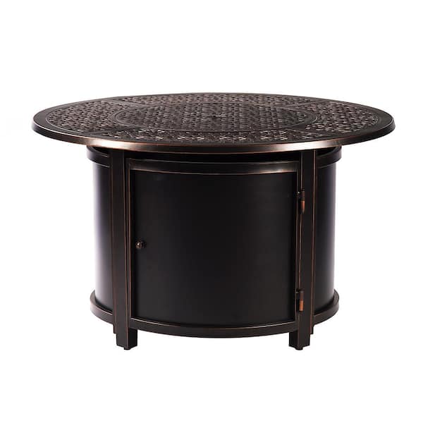 Oakland Living 44 in. Round Aluminum Outdoor Propane Fire Table with Fire Beads, Lid and Covers in Copper