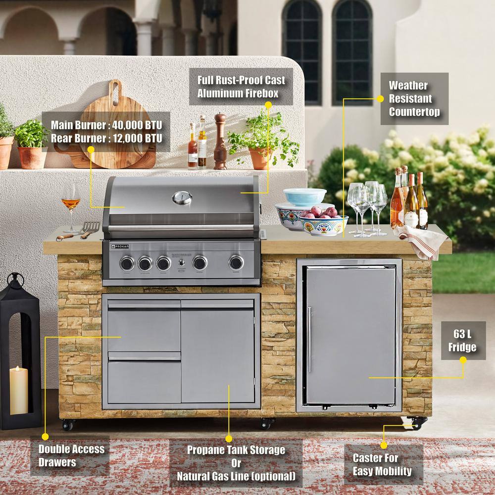 78" Stainless Steel Propane Grill Island with Rotisserie