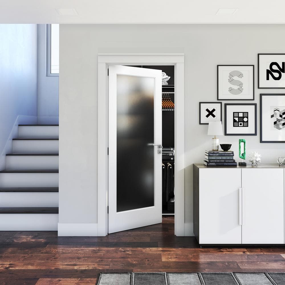 32" x 80" Frosted Glass White Solid Pine Interior Door Slab