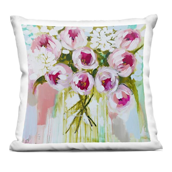 Abstract Peony Cluster Pink Floral Zipper Polyester 18 in. X 18 in. Throw Pillow